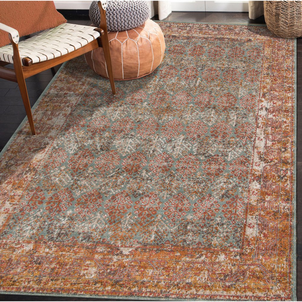 6' X 8' Teal And Orange Medallion Area Rug
