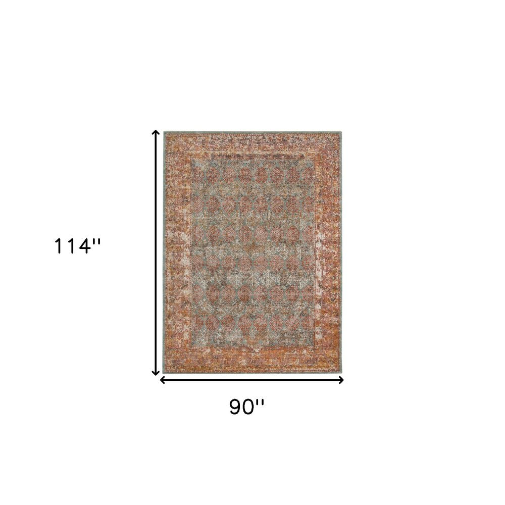 6' X 8' Teal And Orange Medallion Area Rug