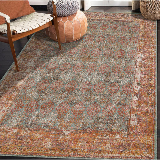 6' X 8' Teal And Orange Medallion Area Rug
