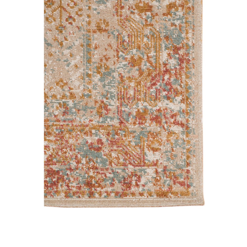 7' Beige Orange And Teal Southwestern Runner Rug