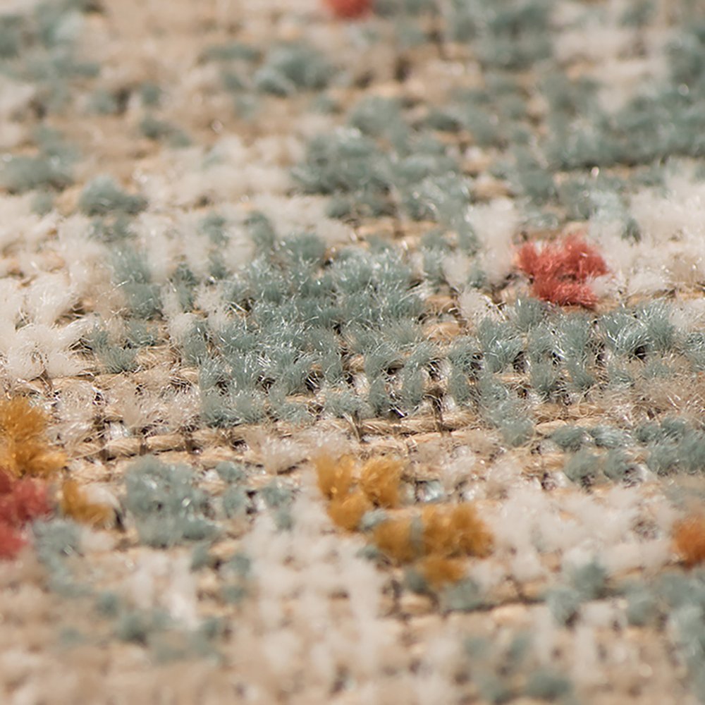 7' Beige Orange And Teal Southwestern Runner Rug