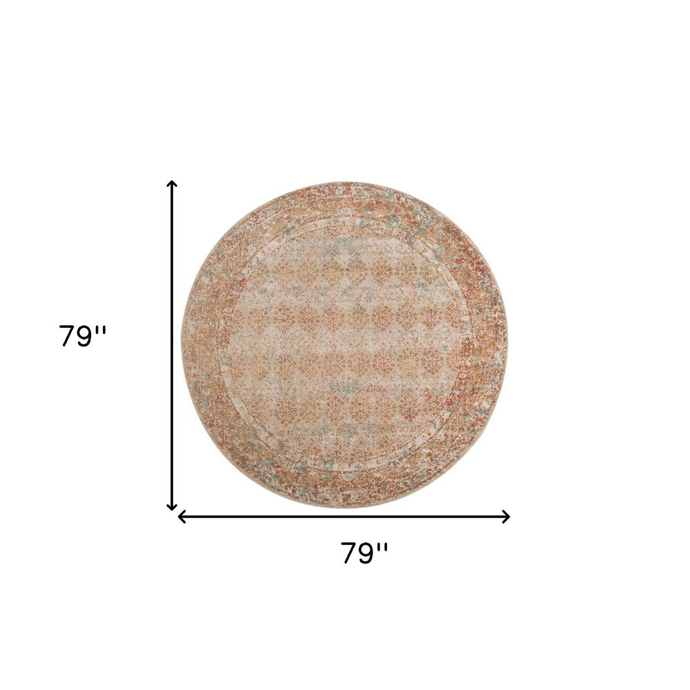 7' Beige Orange And Teal Southwestern Runner Rug