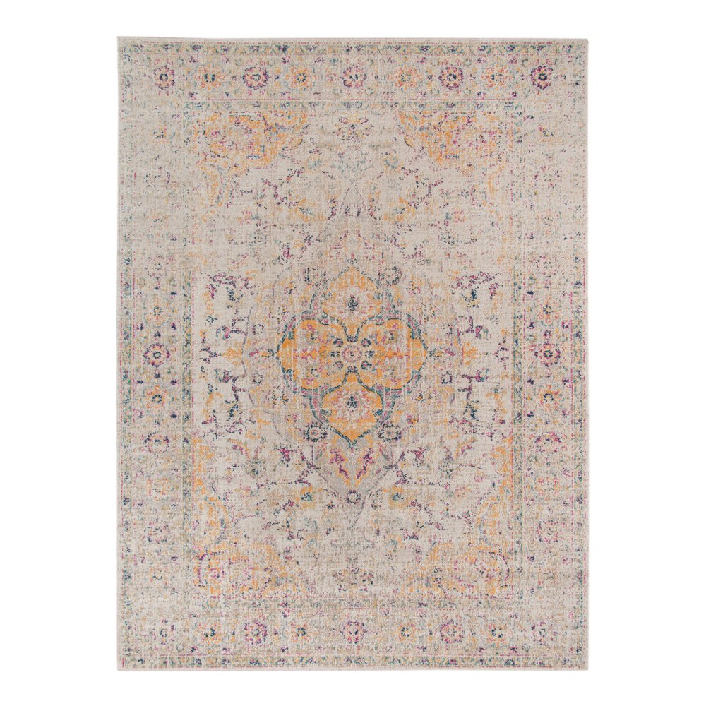 10' X 14' Ivory And Yellow Oriental Distressed Area Rug