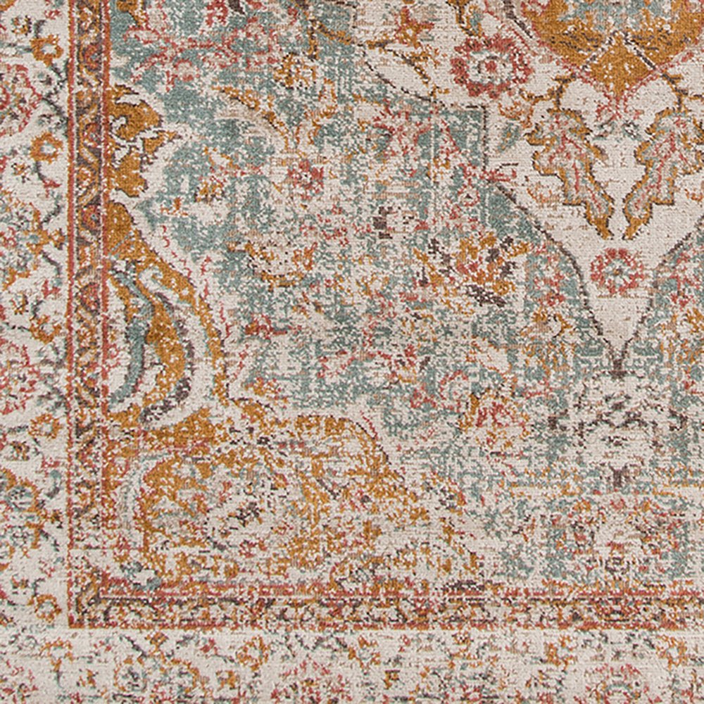 5' X 8' Orange Light Blue And Beige Oriental Area Rug