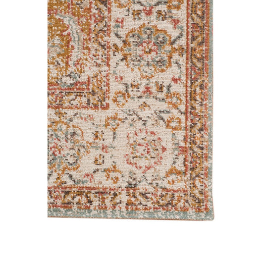 5' X 8' Orange Light Blue And Beige Oriental Area Rug