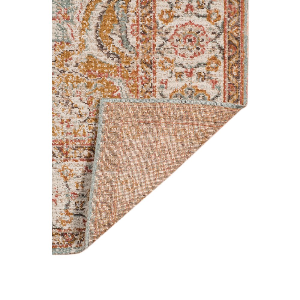 5' X 8' Orange Light Blue And Beige Oriental Area Rug