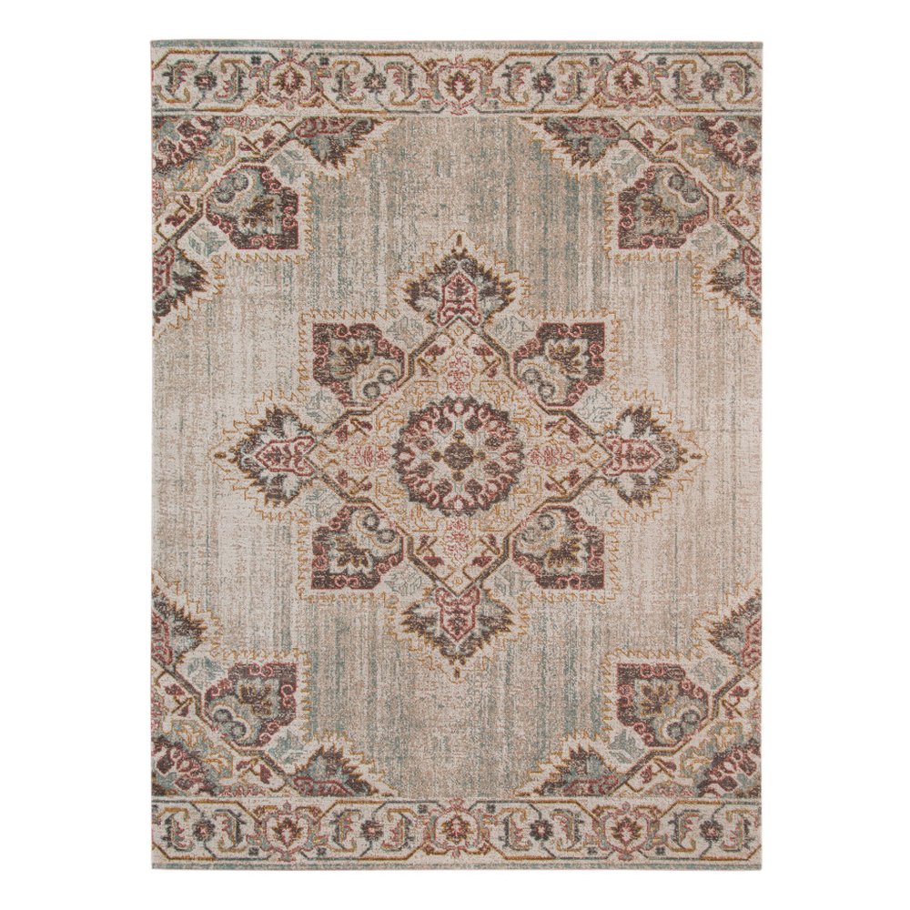 2' X 3' Beige Rust And Teal Medallion Area Rug
