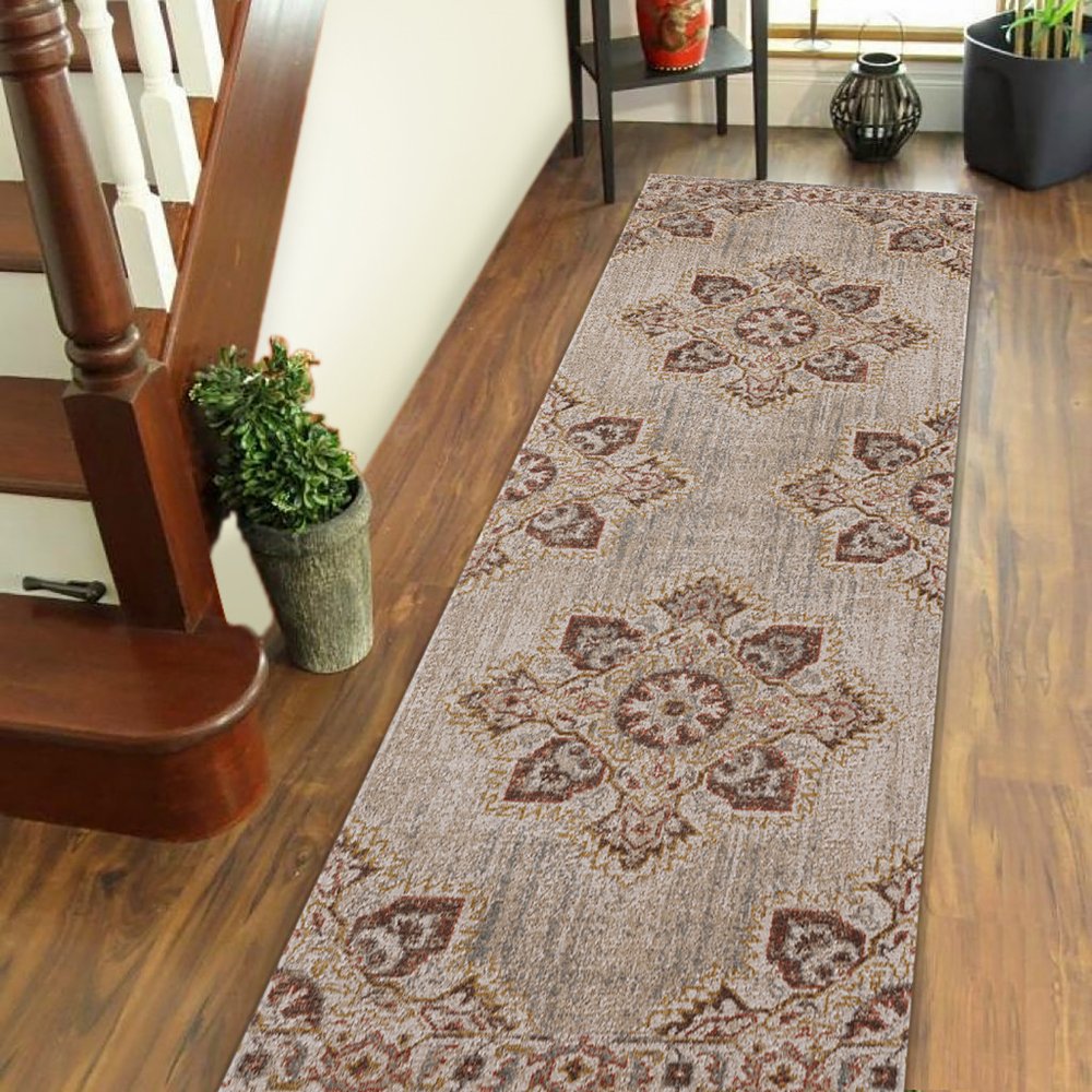 2' X 3' Beige Rust And Teal Medallion Area Rug