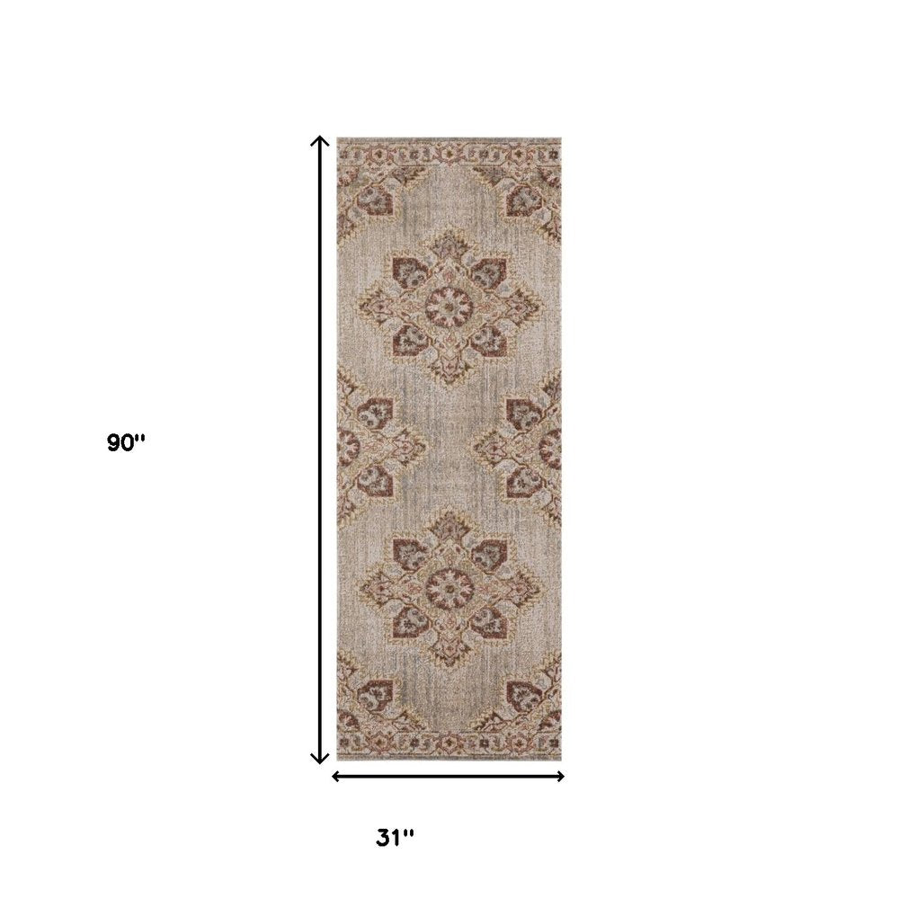 2' X 3' Beige Rust And Teal Medallion Area Rug