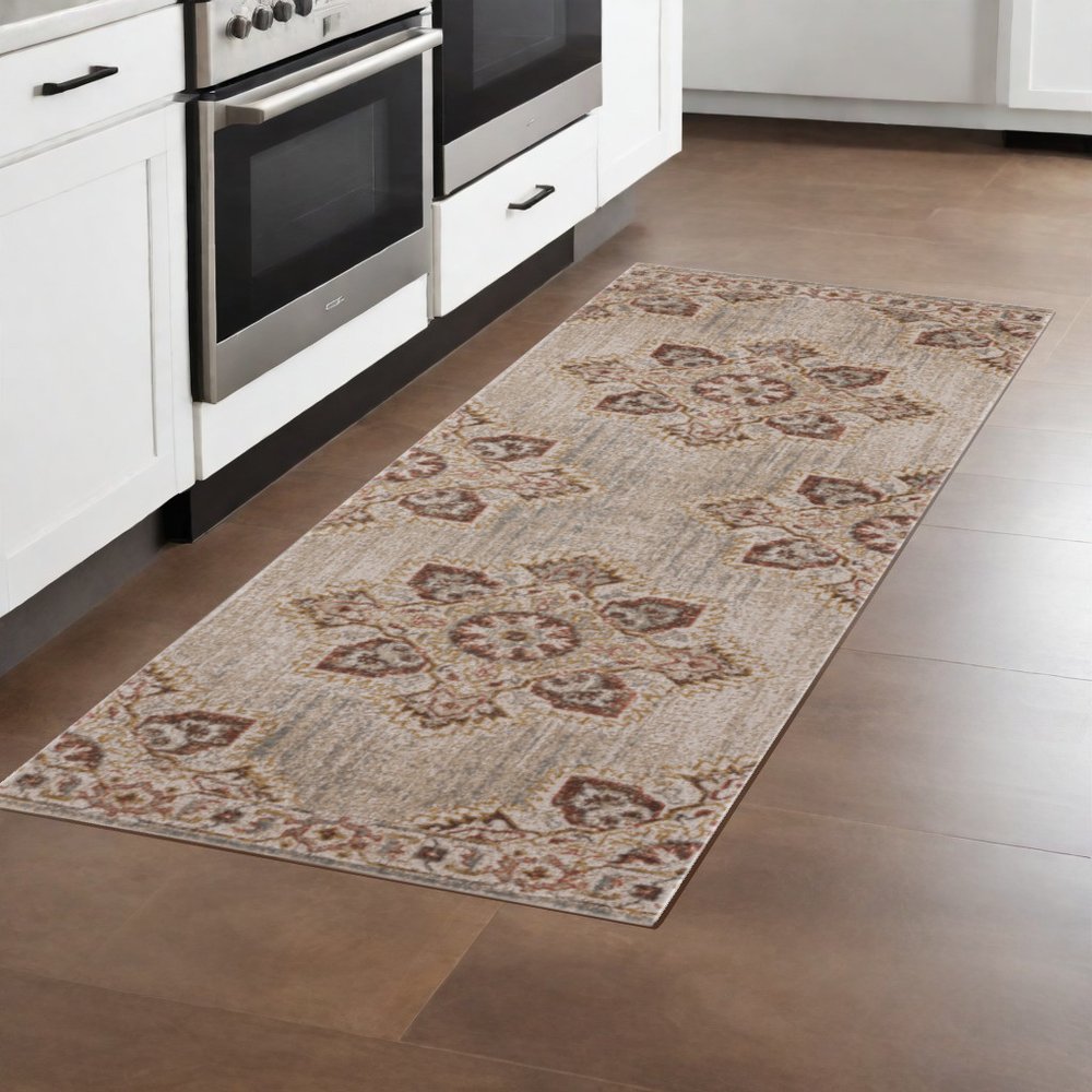 2' X 3' Beige Rust And Teal Medallion Area Rug