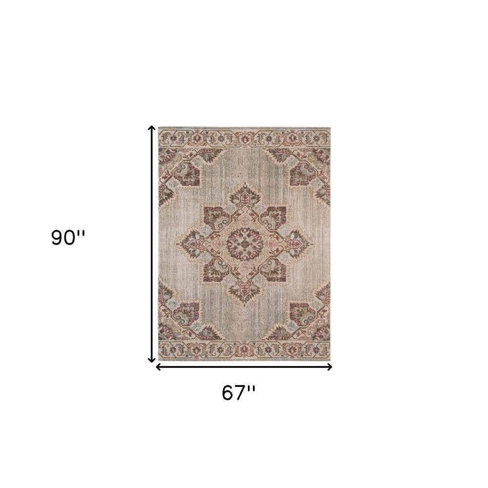 2' X 3' Beige Rust And Teal Medallion Area Rug