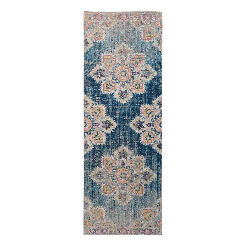 10' X 14' Blue Rust And Beige Medallion Area Rug