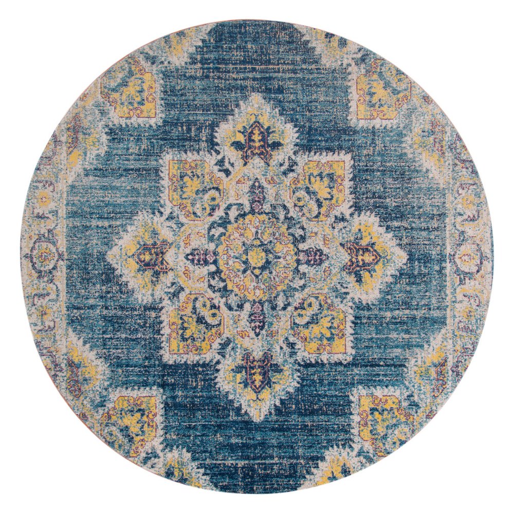 10' X 14' Blue Rust And Beige Medallion Area Rug