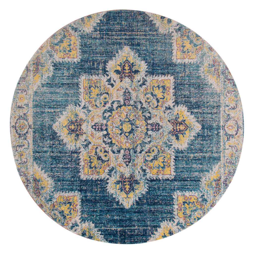 10' X 14' Blue Rust And Beige Medallion Area Rug