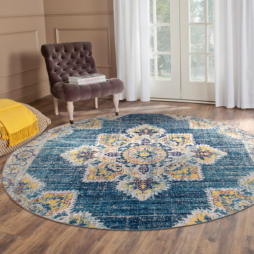 10' X 14' Blue Rust And Beige Medallion Area Rug