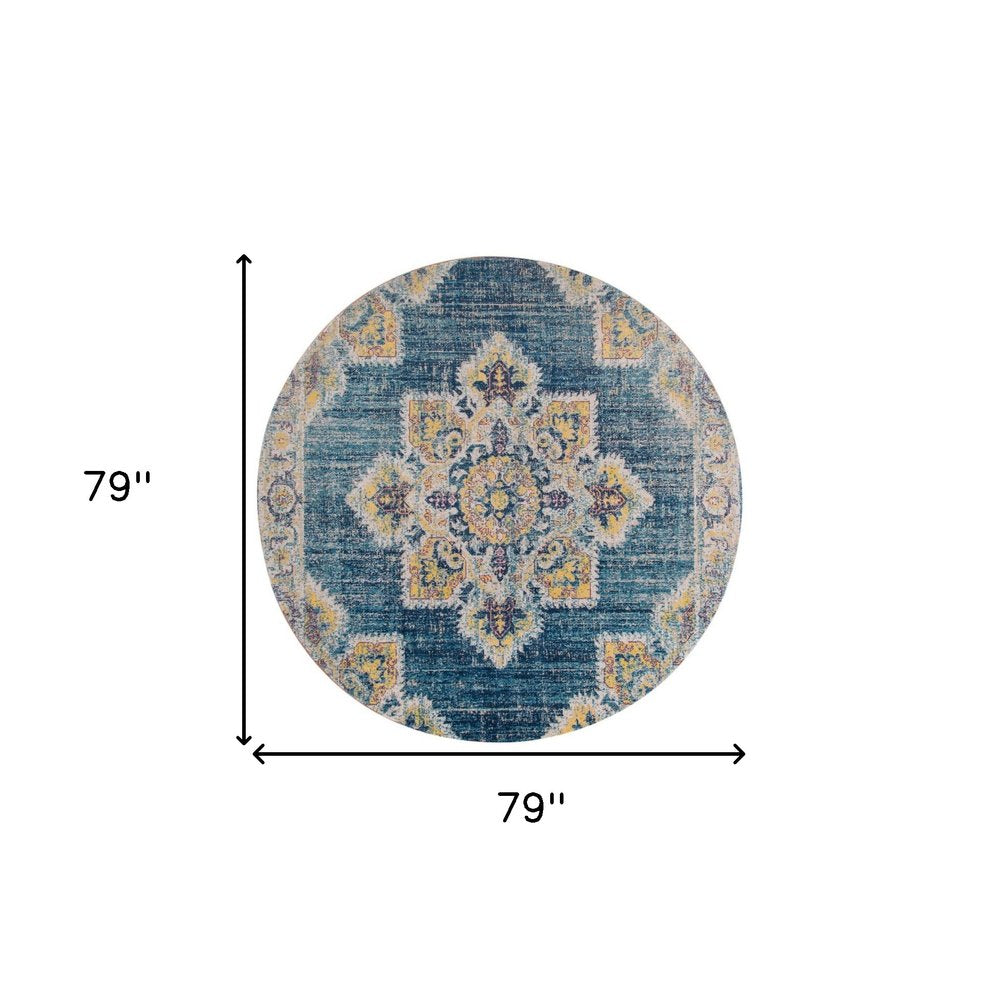 10' X 14' Blue Rust And Beige Medallion Area Rug