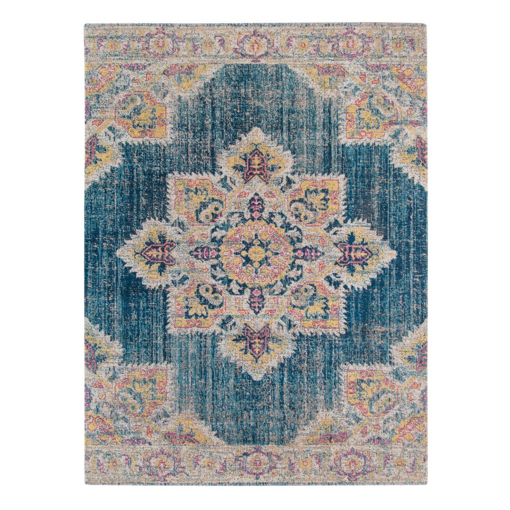 10' X 14' Blue Rust And Beige Medallion Area Rug