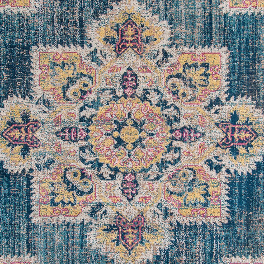 10' X 14' Blue Rust And Beige Medallion Area Rug