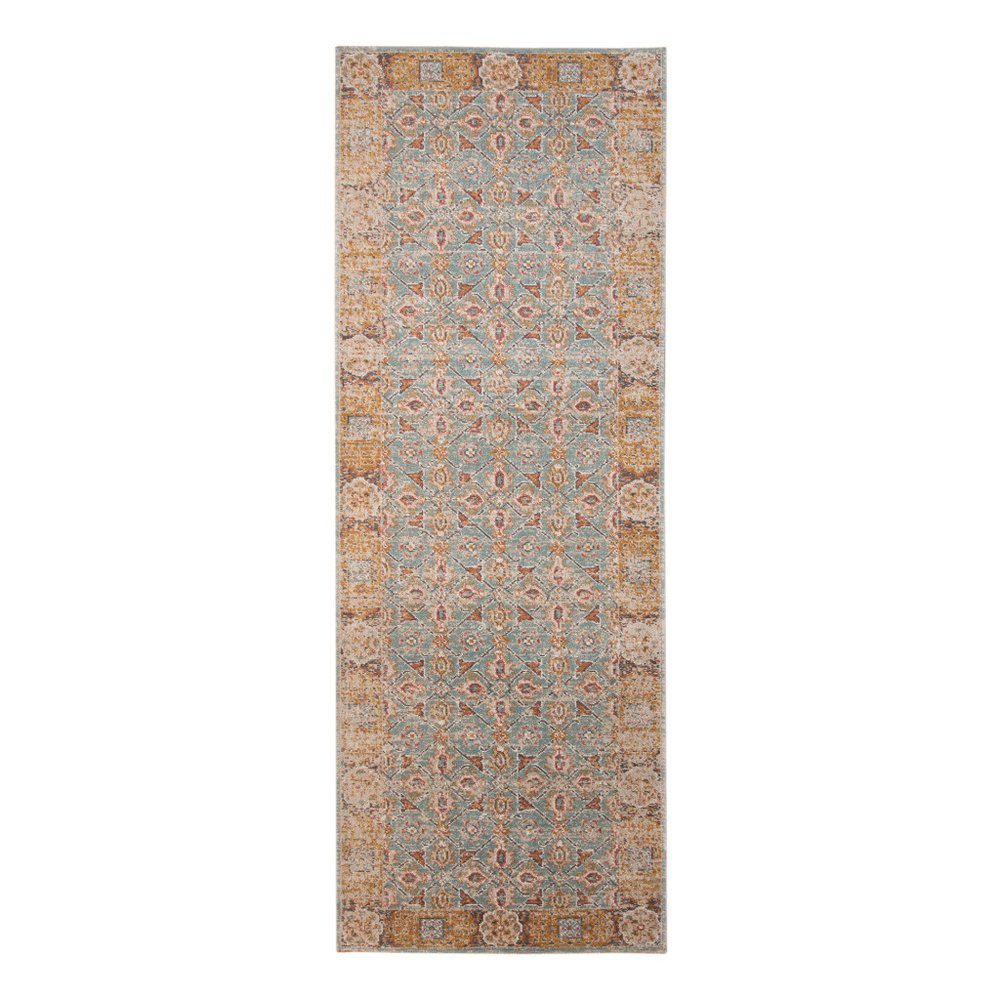 7' Teal Red And Orange Floral Runner Rug