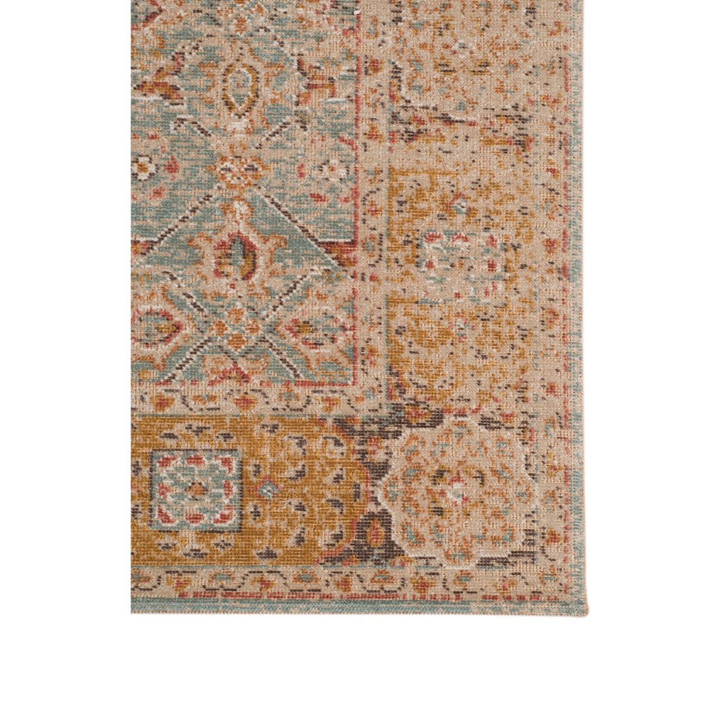 7' Teal Red And Orange Floral Runner Rug