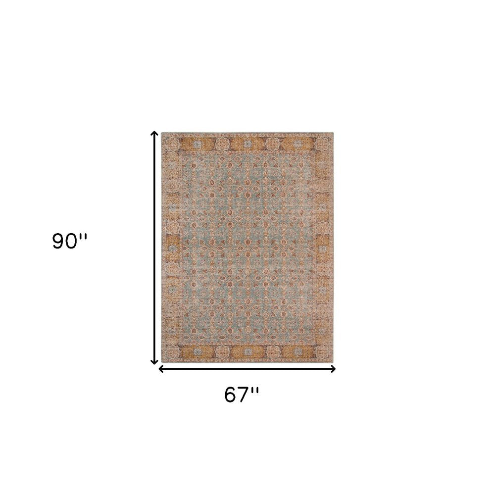 7' Teal Red And Orange Floral Runner Rug