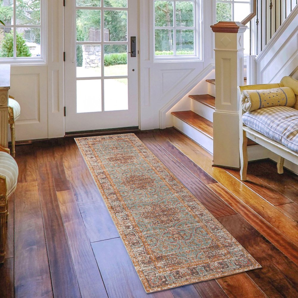 2' X 3' Teal Red And Orange Medallion Area Rug