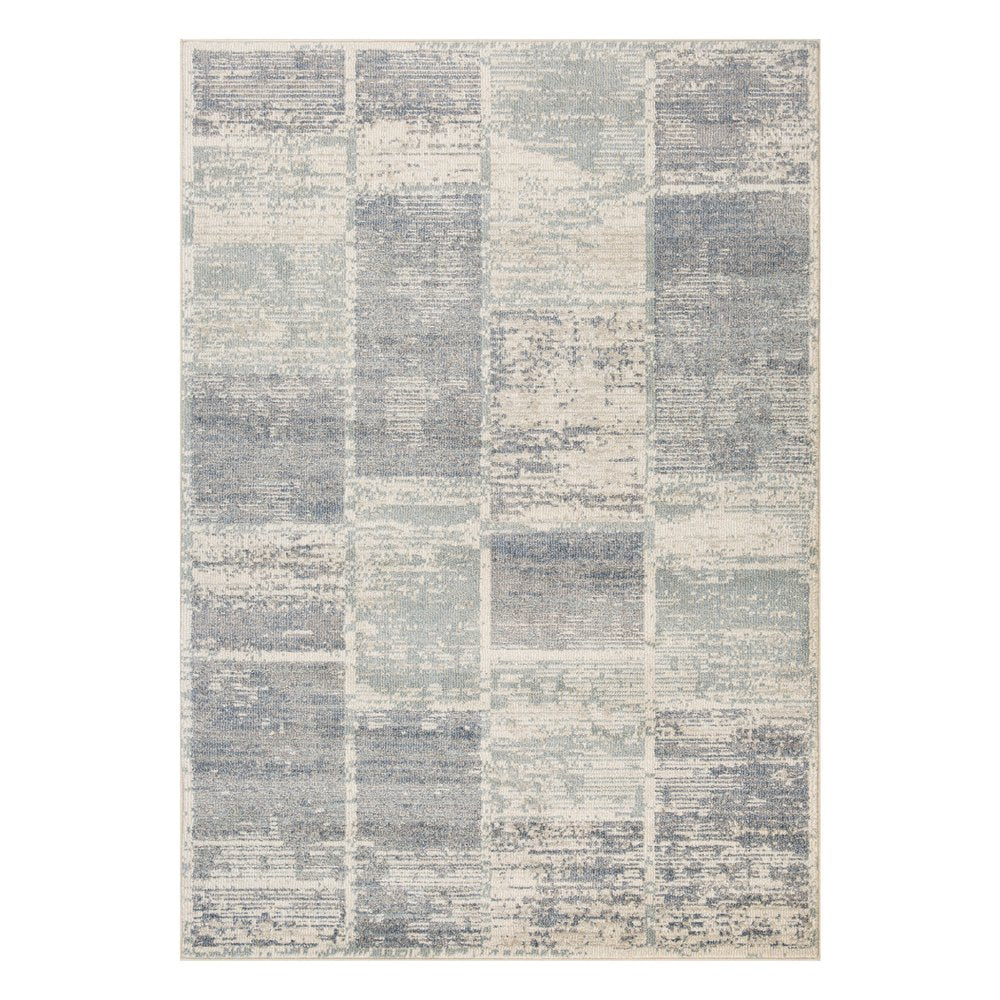 10' Gray Light Blue And Ivory Geometric Runner Rug
