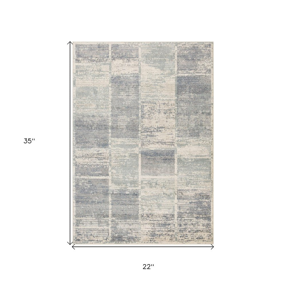 10' Gray Light Blue And Ivory Geometric Runner Rug