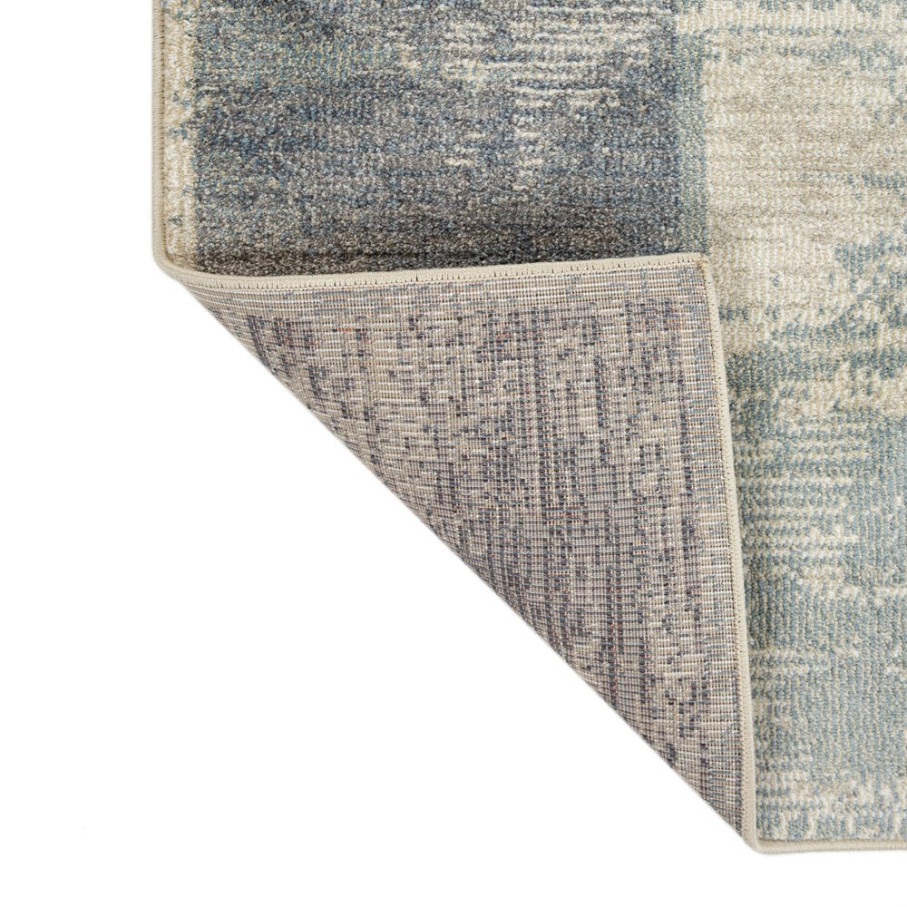 10' Gray Light Blue And Ivory Geometric Runner Rug