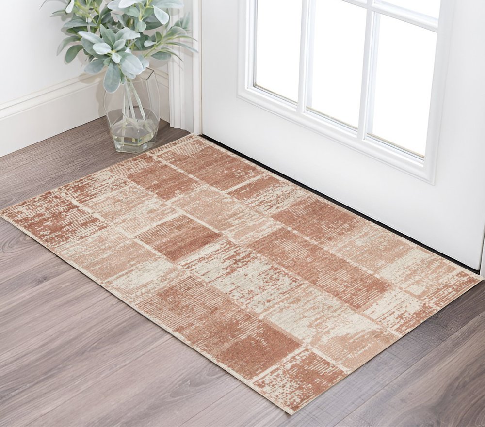 10' Sand And Ivory Geometric Runner Rug