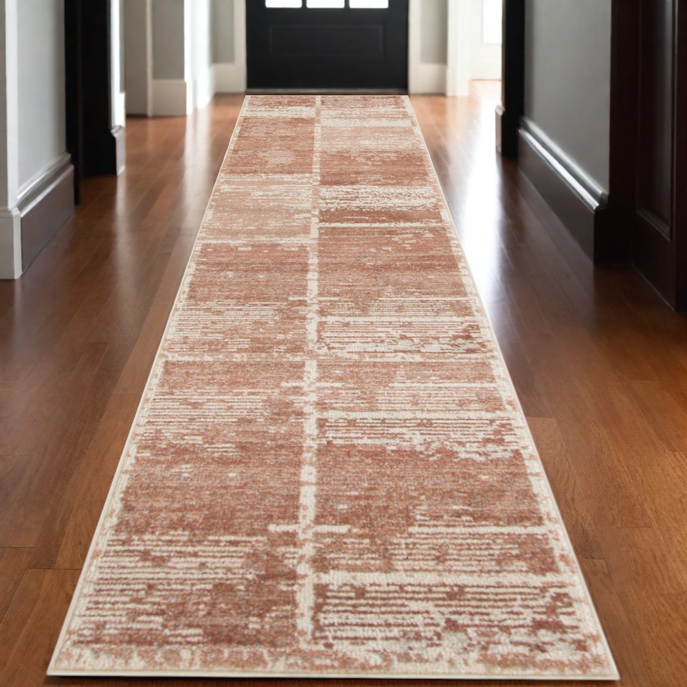 10' Sand And Ivory Geometric Runner Rug