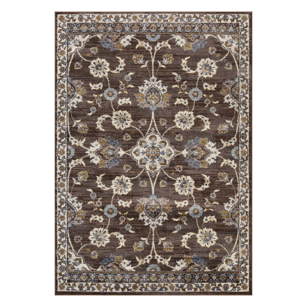 10' Ivory Blue And Brown Floral Runner Rug