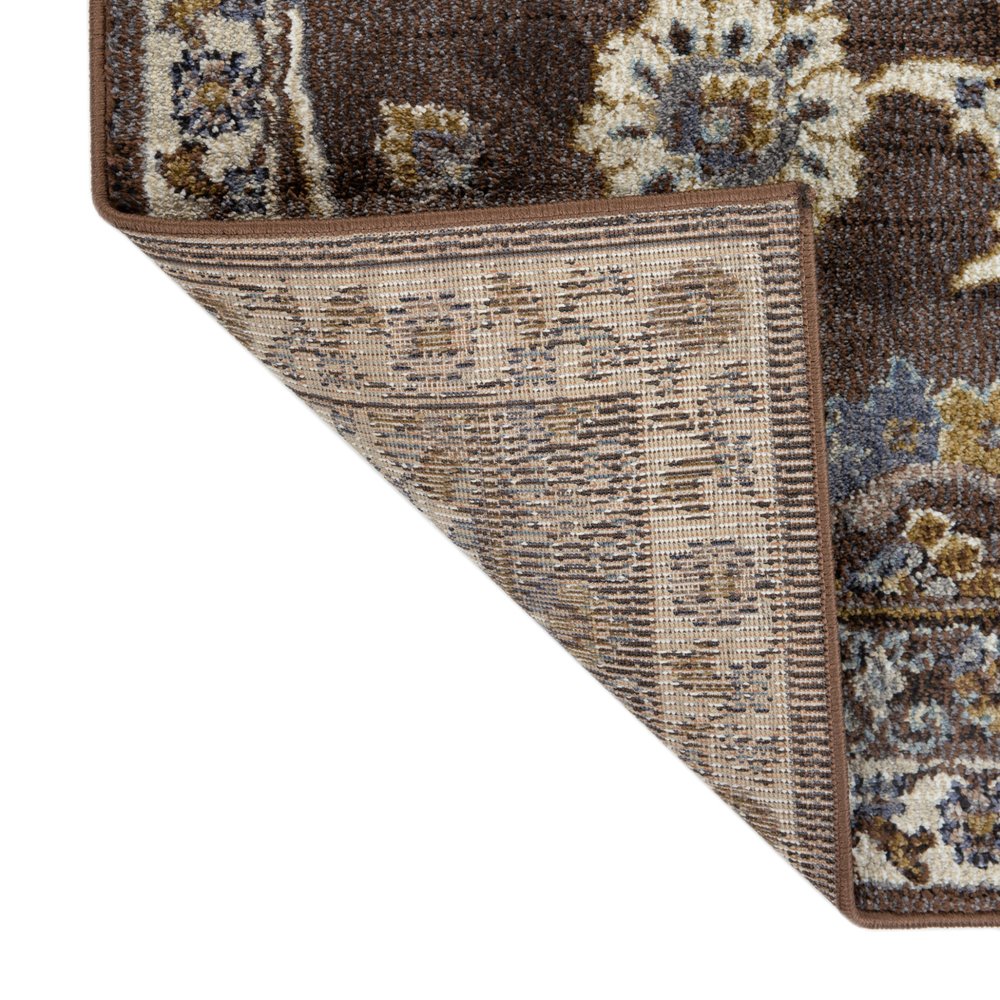 10' Ivory Blue And Brown Floral Runner Rug