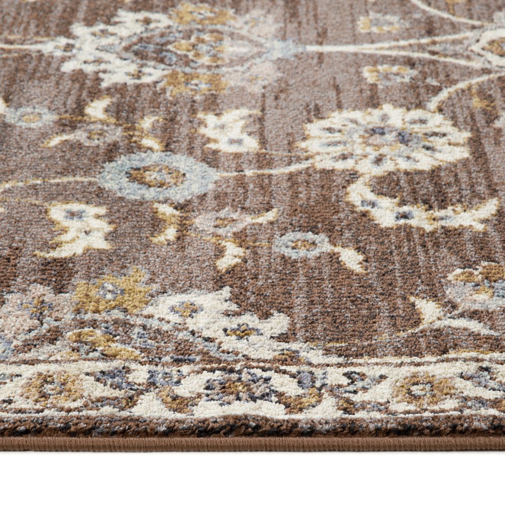 10' Ivory Blue And Brown Floral Runner Rug
