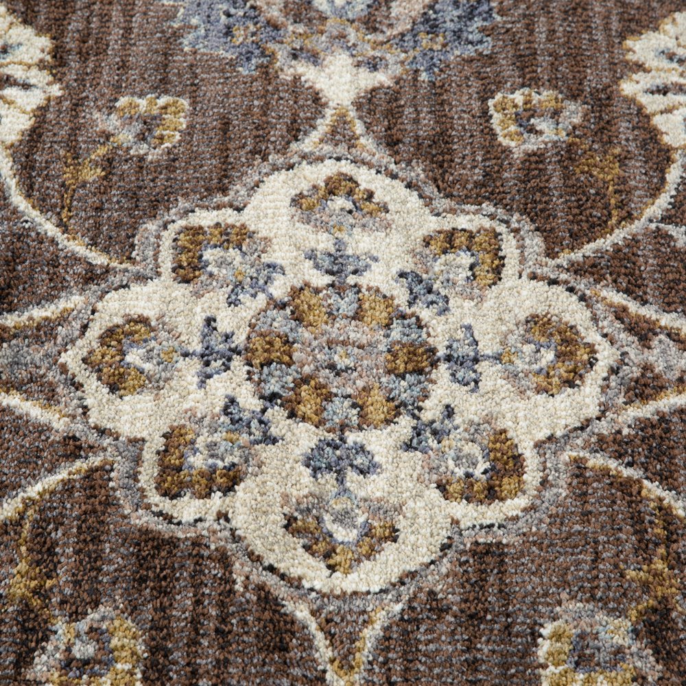 10' Ivory Blue And Brown Floral Runner Rug