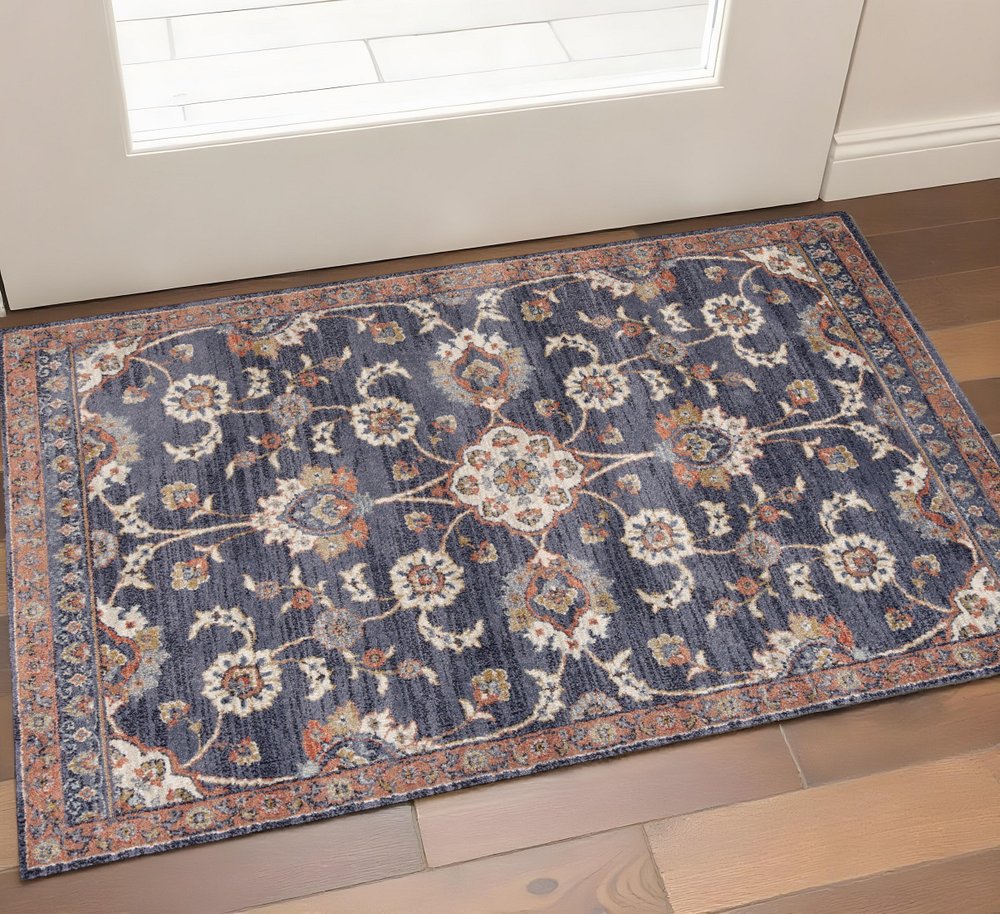 10' Ivory Orange And Dark Gray Floral Runner Rug