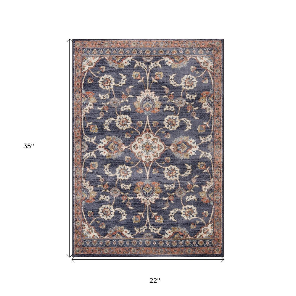 10' Ivory Orange And Dark Gray Floral Runner Rug