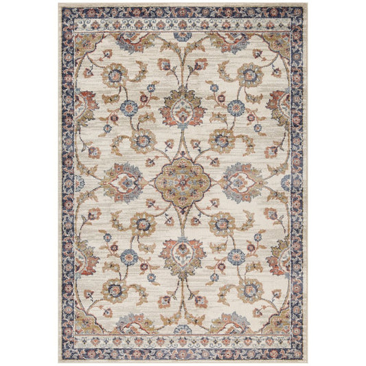8' X 10' Ivory Tan And Blue Floral Area Rug