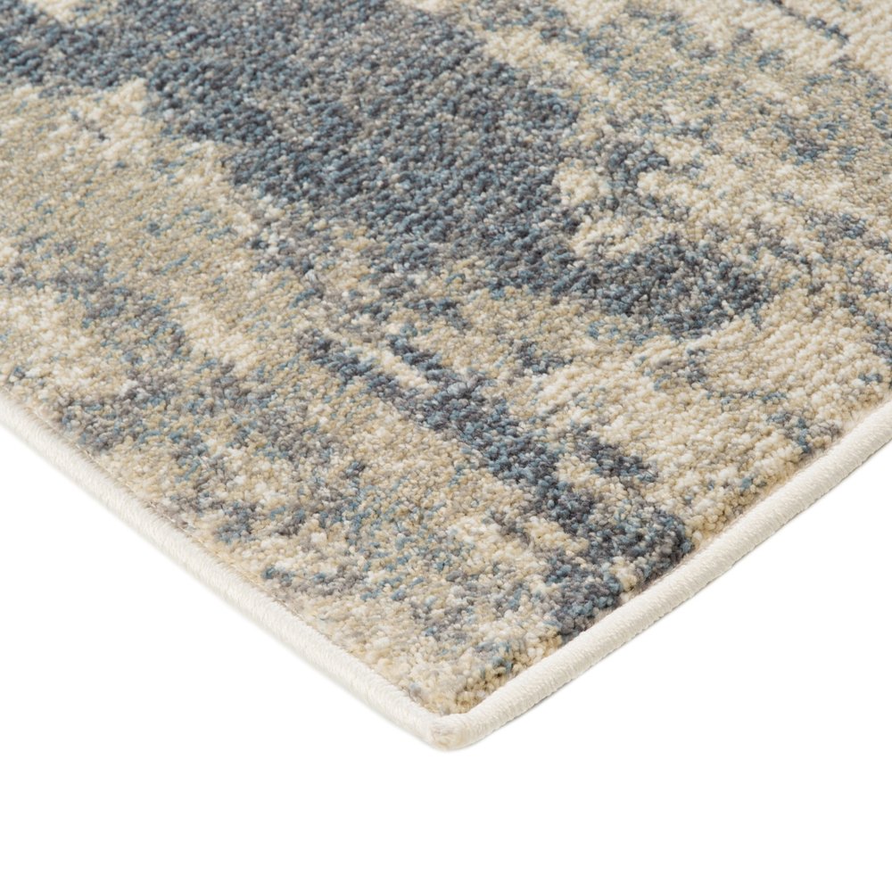 10' Ivory Blue And Gray Abstract Runner Rug