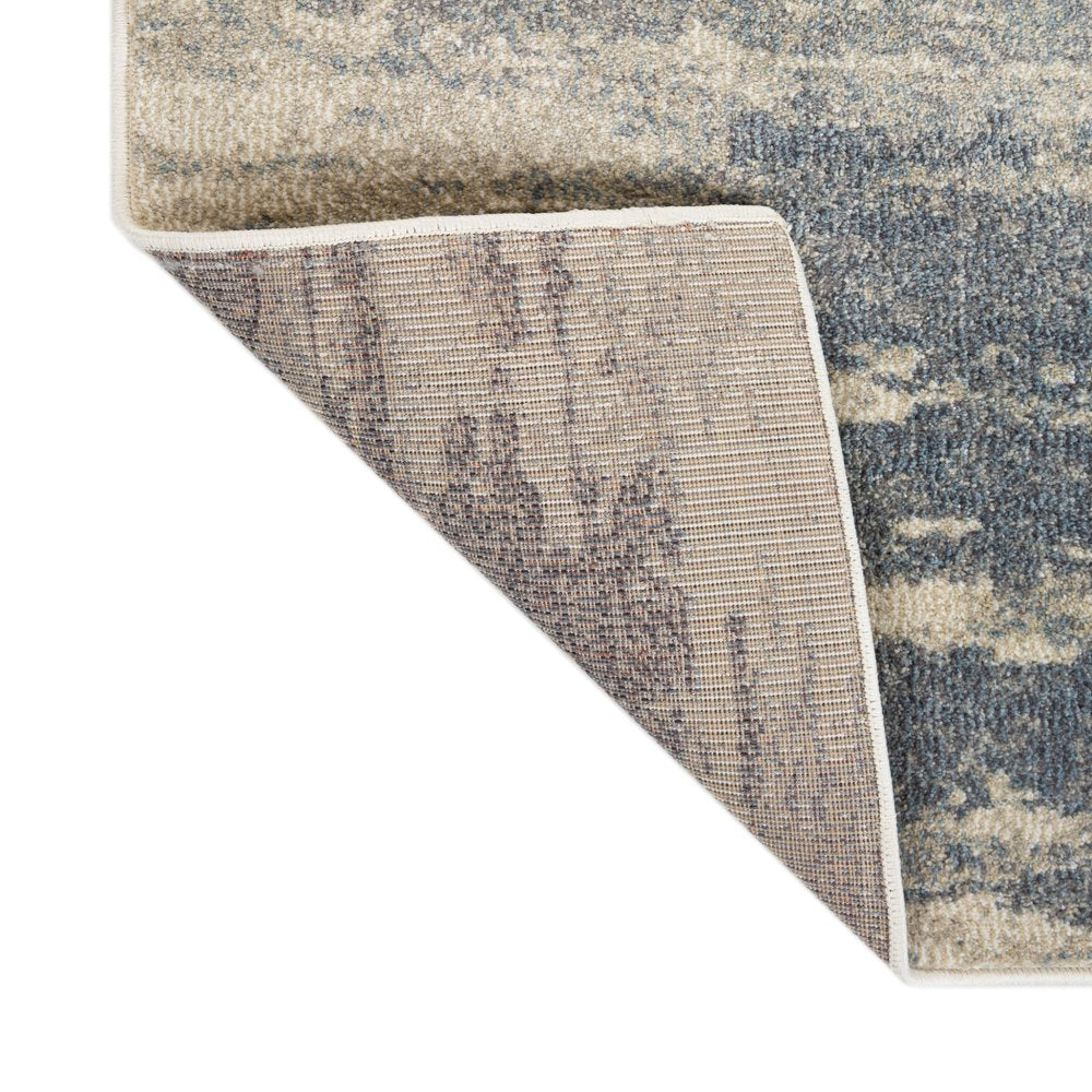 10' Ivory Blue And Gray Abstract Runner Rug