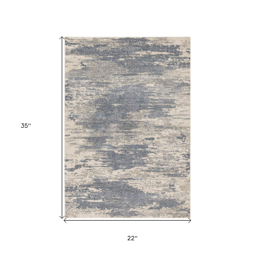 10' Ivory Blue And Gray Abstract Runner Rug