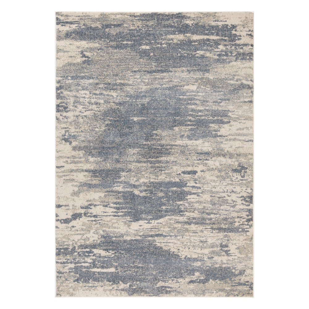 10' Ivory Blue And Gray Abstract Runner Rug
