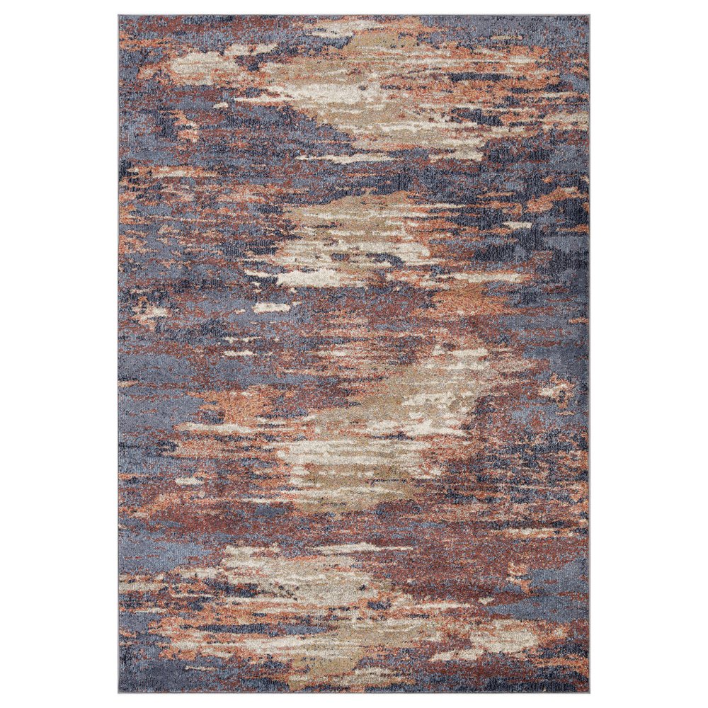 10' Ivory Rust And Blue Abstract Runner Rug