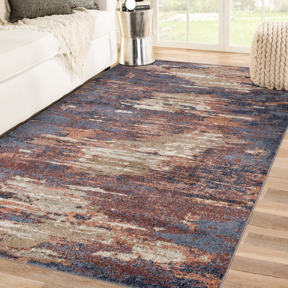 10' Ivory Rust And Blue Abstract Runner Rug
