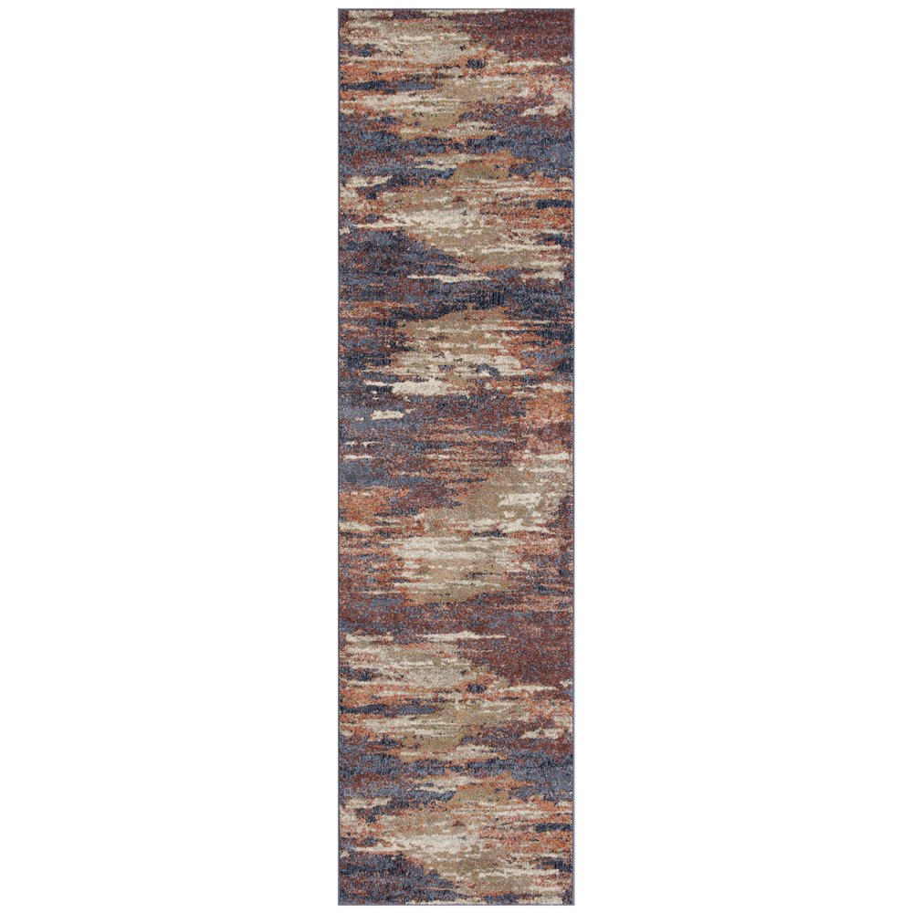10' Ivory Rust And Blue Abstract Runner Rug