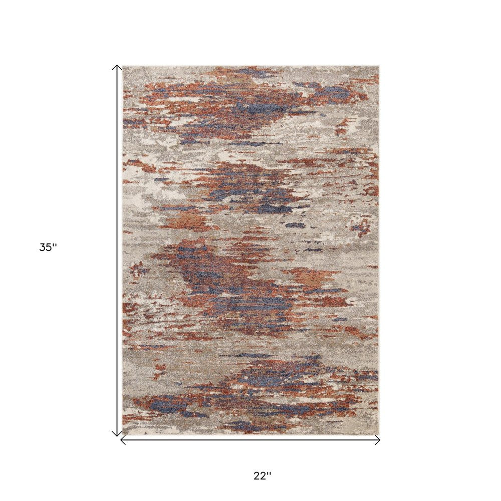 10' Beige Rust And Blue Abstract Runner Rug