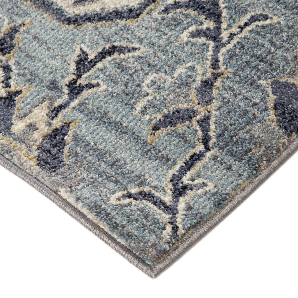 10' Ivory Gray And Blue Floral Medallion Runner Rug