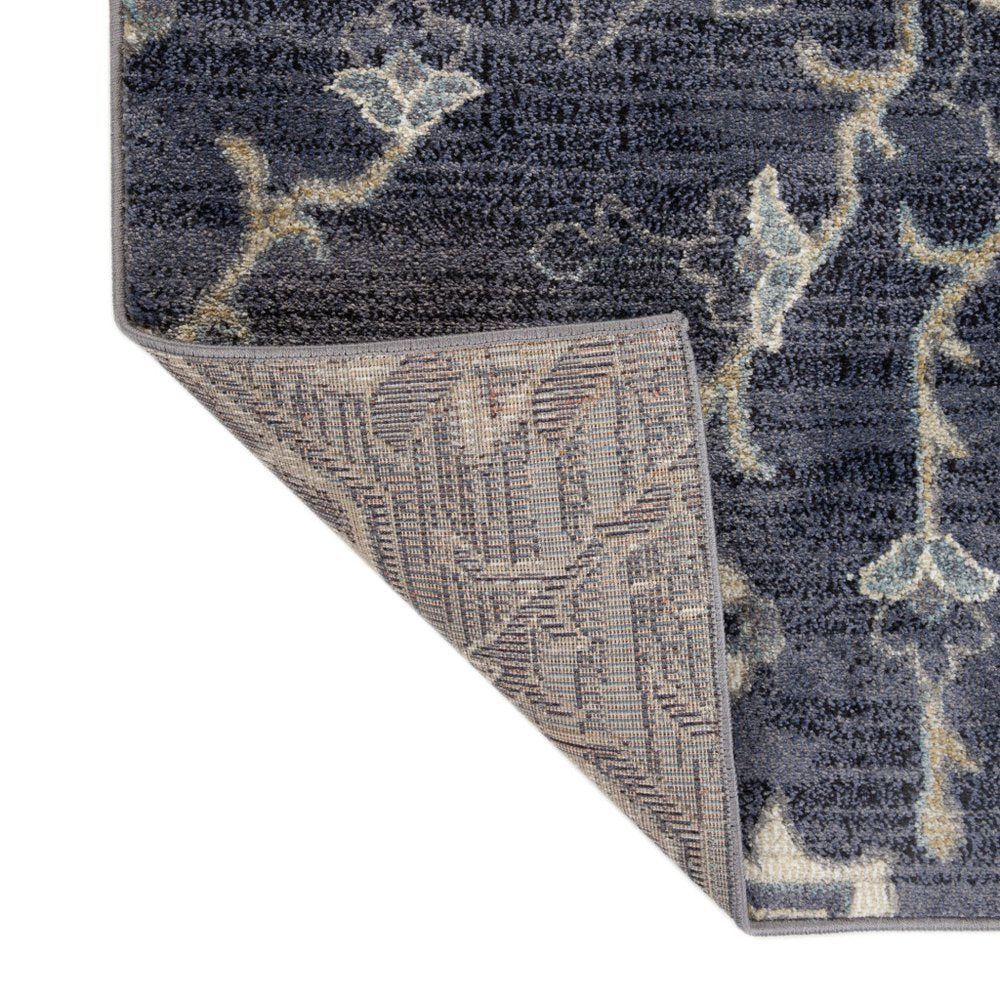 10' Ivory Gray And Blue Floral Medallion Runner Rug