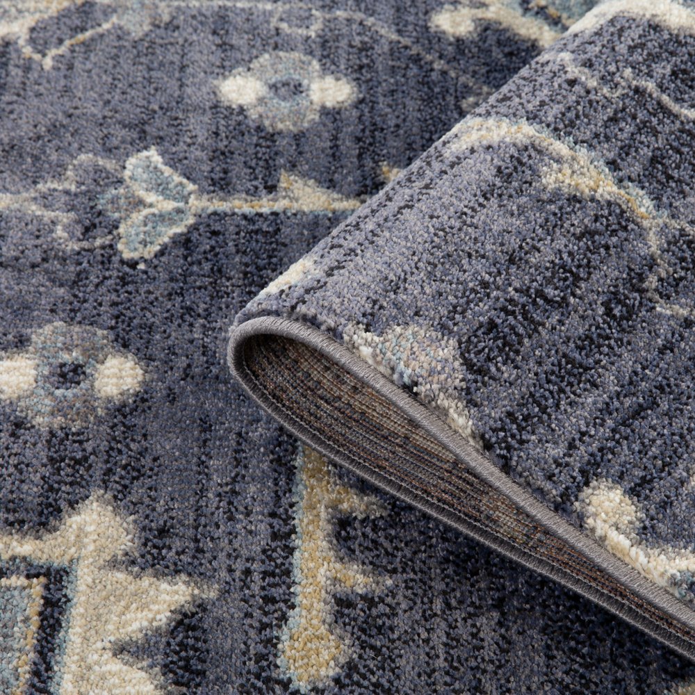 10' Ivory Gray And Blue Floral Medallion Runner Rug