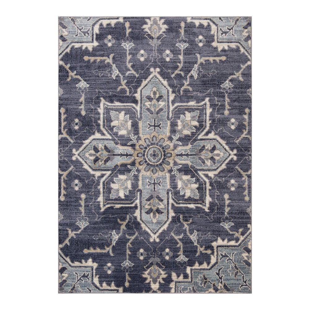 10' Ivory Gray And Blue Floral Medallion Runner Rug